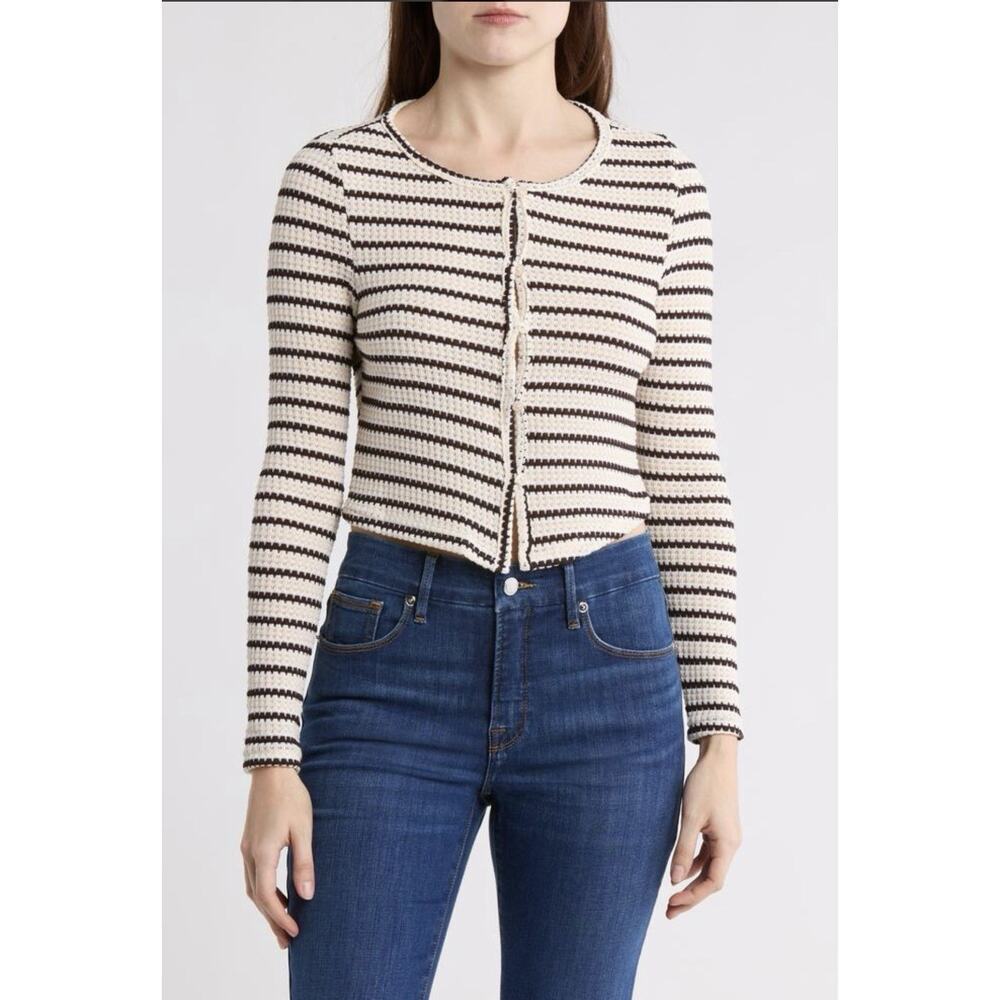 Cotton Emporium Striped Knit Crop Cardigan Button Front Nordstrom XS NWT
